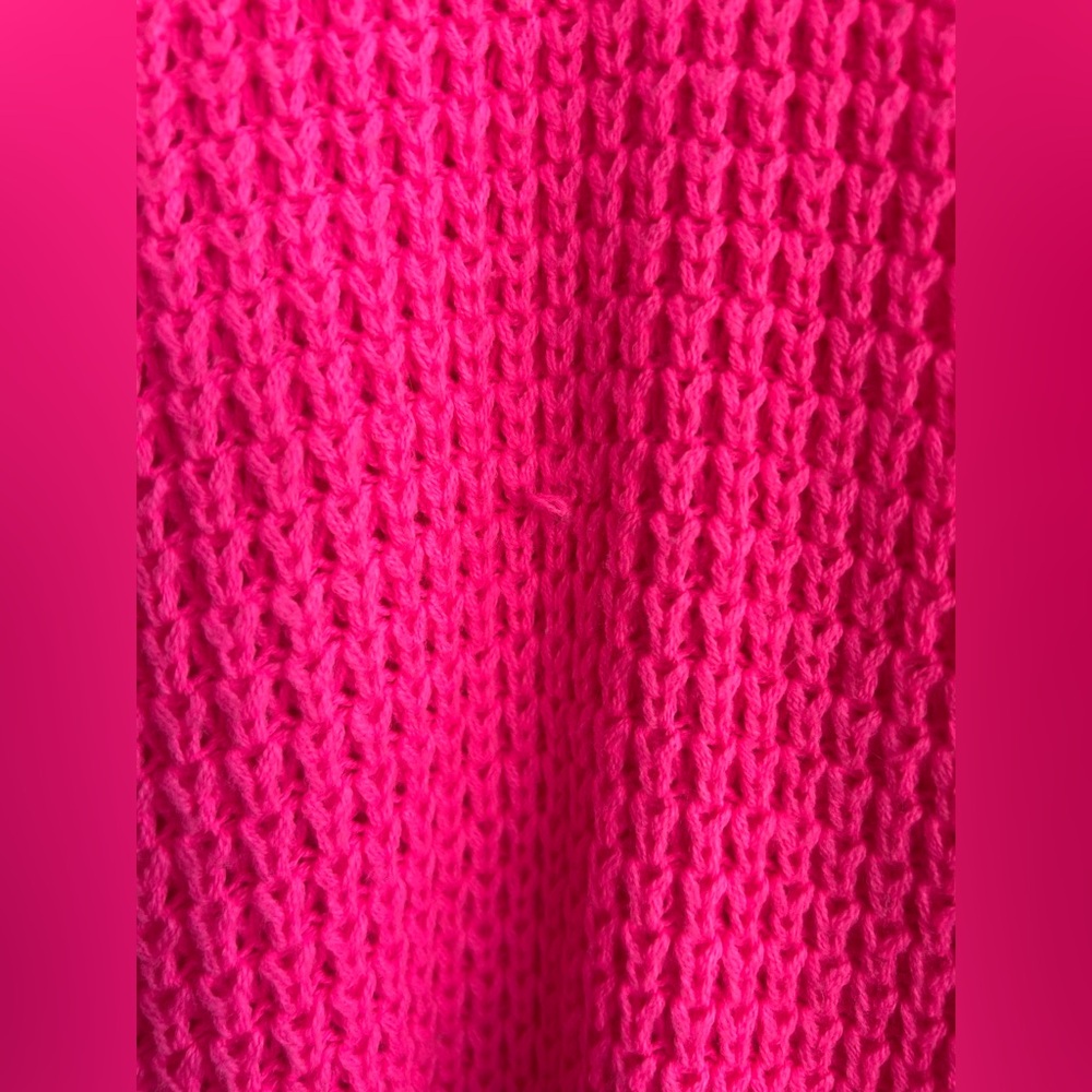 Women's Crewneck Waffle Sweater in Hot Pink - Picture 2 of 6